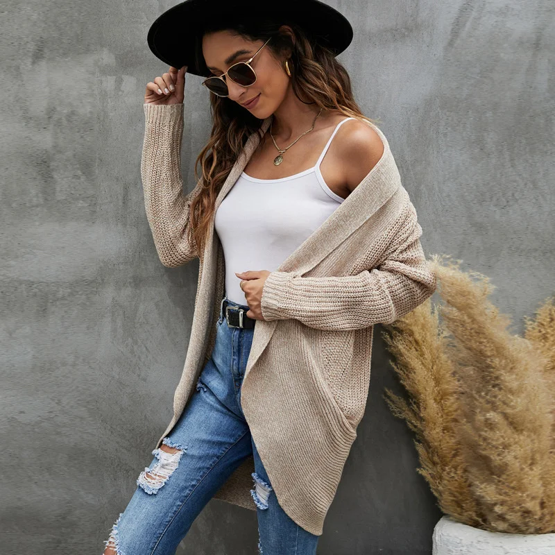 

2023Hot cardigan, Autumn/Winter New Big Collar Knitted Cardigan Women's Medium Length Casual Sweater Coat