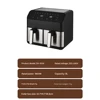 8L 2000W Stainless Steel Air Fryer Double Basket Digital Display with 8 Cooking Presets Oilless Cooker Dishwasher Safe Basket 2