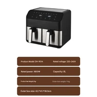 8L 2000W Stainless Steel Air Fryer Double Basket Digital Display with 8 Cooking Presets Oilless Cooker Dishwasher Safe Basket 2