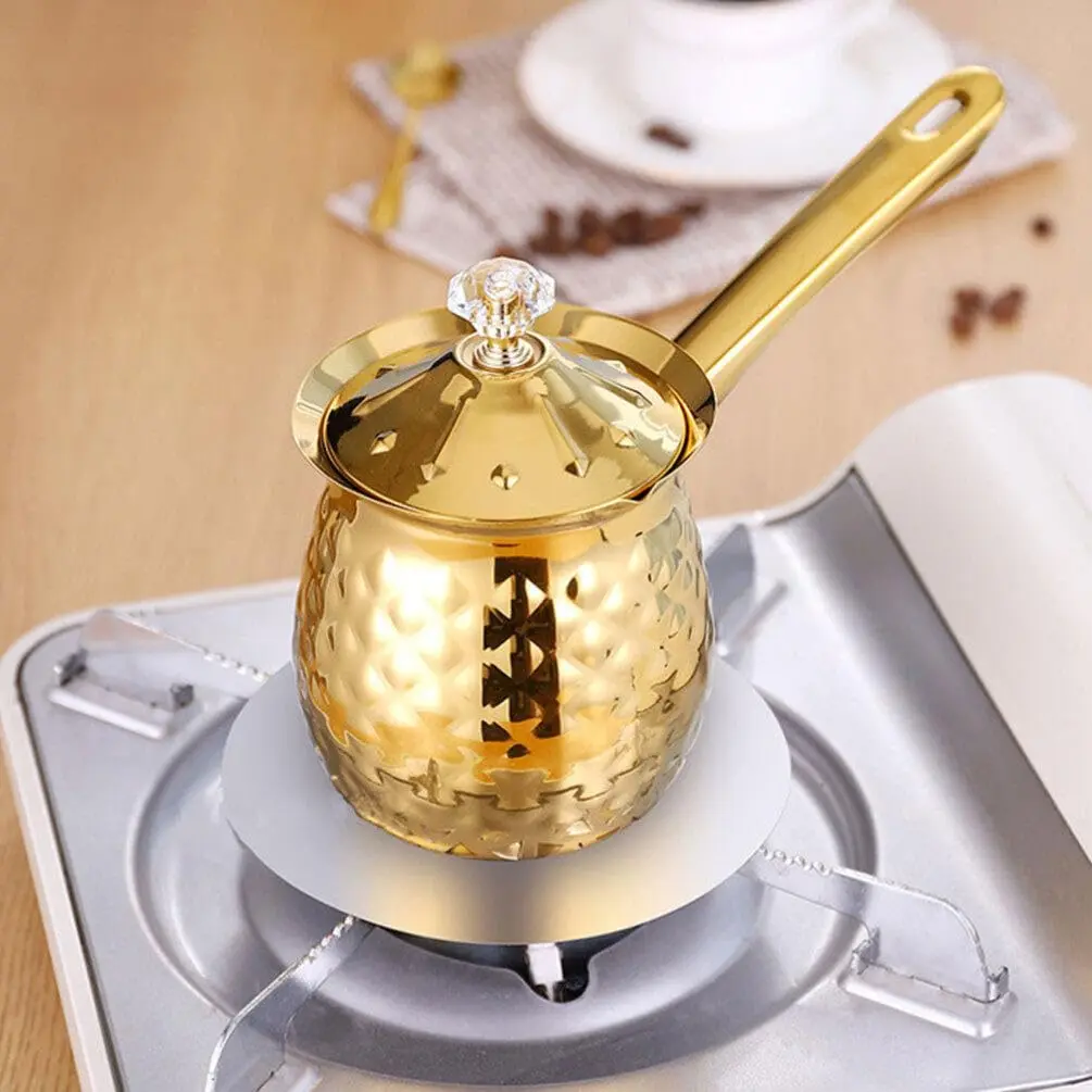 200ML Turkish Coffee Pot With Lid,Stainless Steel Hand Brew Espresso,Hot Oil Sugar Bowl,for Stove Top for Hot Wine Warm Milk Tea 2