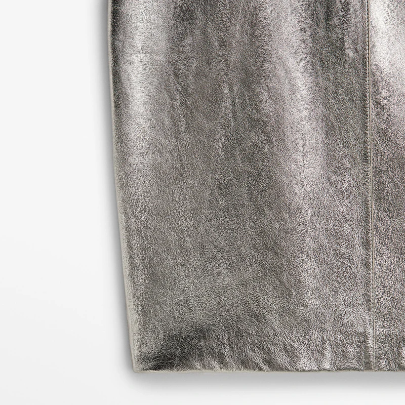 Genuine Leather Silver Midi Skirt Women Spring/Winter Slim