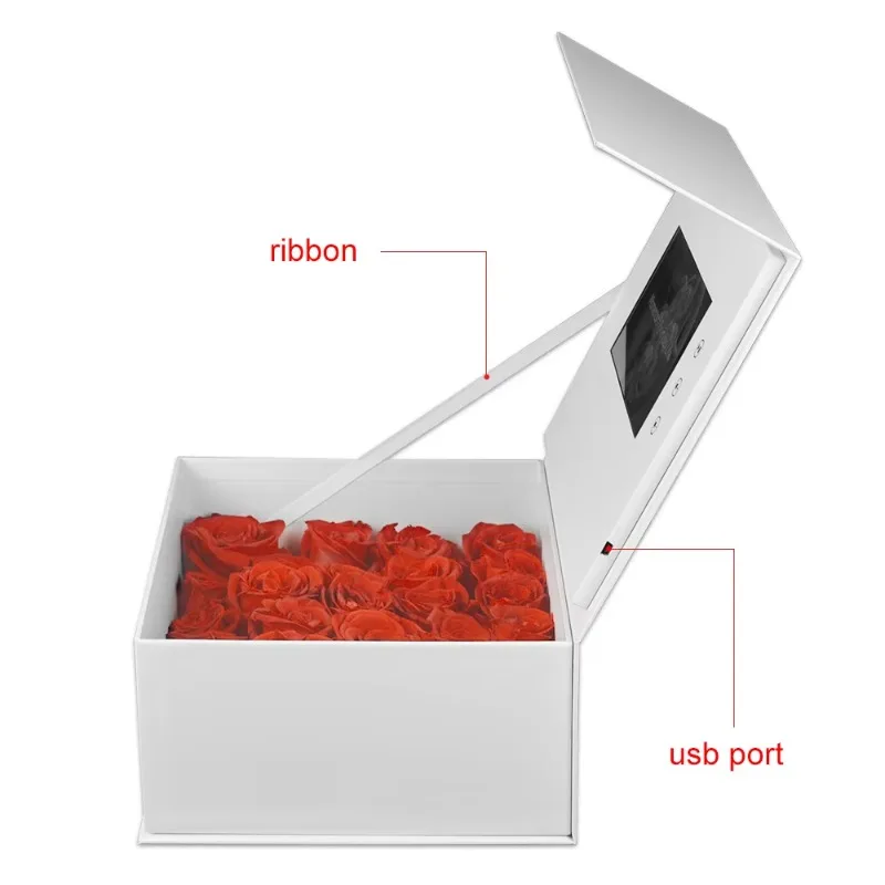 Boîte vidéo de mariage promotionnelle à la mode, nouveau coffret cadeau avec écran LCD avec fleurs 3