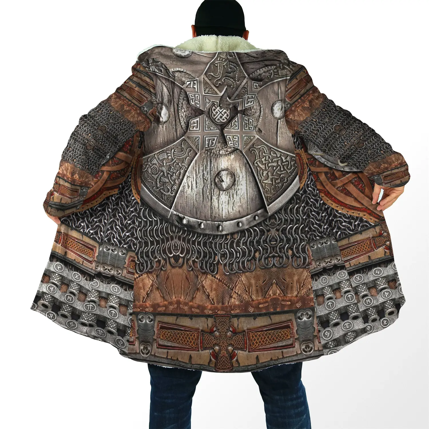 CLOOCL Viking Mens Winter Cloaks Warrior Armor Pattern 3D Printed Fleece Hooded Coats Fashion Thick Warm Cape Coat Dropshipping