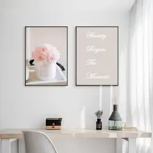 

Scandinavian Wall Art Pink Roses Beauty Begins the Moment Quote Canvas Painting Nordic Posters and Prints Minimalist Home Decor