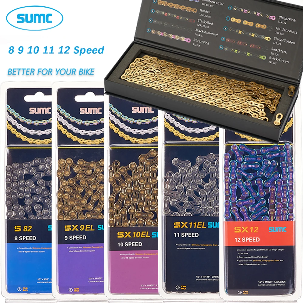 

SUMC Bicycle Chain 6 7 8 9 10 11 12 Speed 116L/126L Titanium Ultralight MTB Mountain Road Bike Chains for Shimano SRAM Part