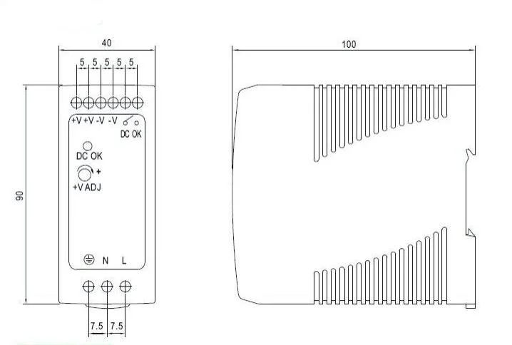 Description Picture 3 of item20Pcs MDR-60 60W Single Output 5V 12V 24VDC Din Rail Switching Power Supply 85-264VAC/120-370VDC Input