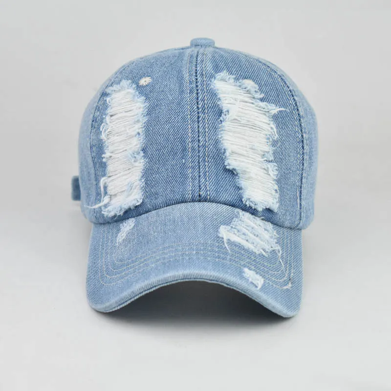 Distressed Ripped Denim Baseball Cap for Men Women's Caps Cotton Jeans Blue Summer Hats for Women 3