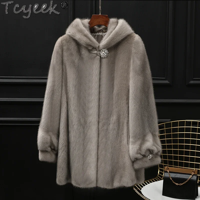 

Tcyeek High-end Real Fur Coat Women Mid-length Natural Mink Fur Jackets for Women Winter Women's Fur Jacket Manteau Femme Hiver