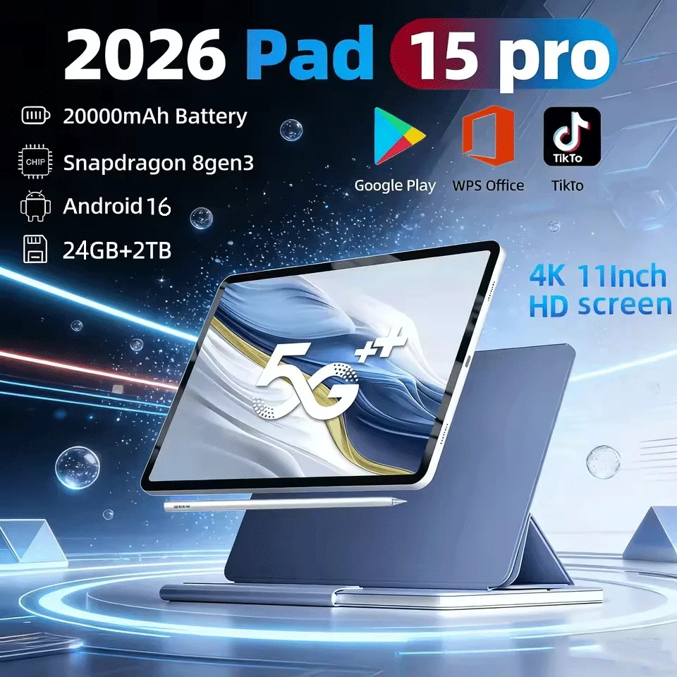 2026 New Original Global Edition Tablet Android 16 Pad 15 Pro 24GB+2TB Snapdragon 8gen3 Tablet 5G Dual Sim Card HD Full Screen