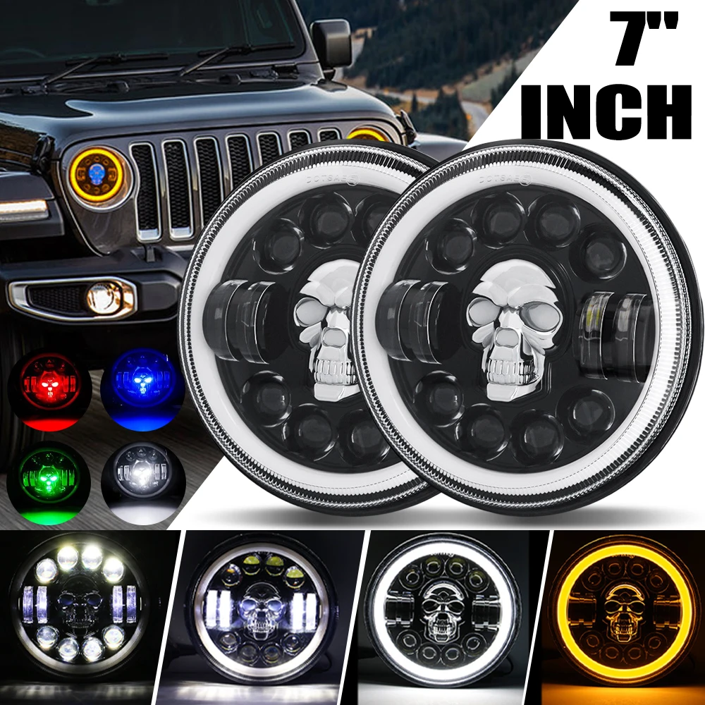

Angel Eyes 7" Round Skull Headlight with Dual Aperture - Perfect for Wrangler Harleys