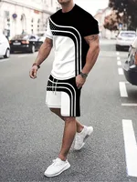 2024 New Summer Men's Suit Outdoor Sports Running Shorts Street Fashion Casual Loose Comfortable T-Shirt Line and Star Print 1
