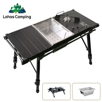 Lohascamping 접이식 IGT 테이블, 다기능 롤 테이블, 조정 가능한 다리 책상, 데스크탑 버너, 바베큐 테이블,igt테이블 ,접이식테이블,화로대테이블 ,igt테이블