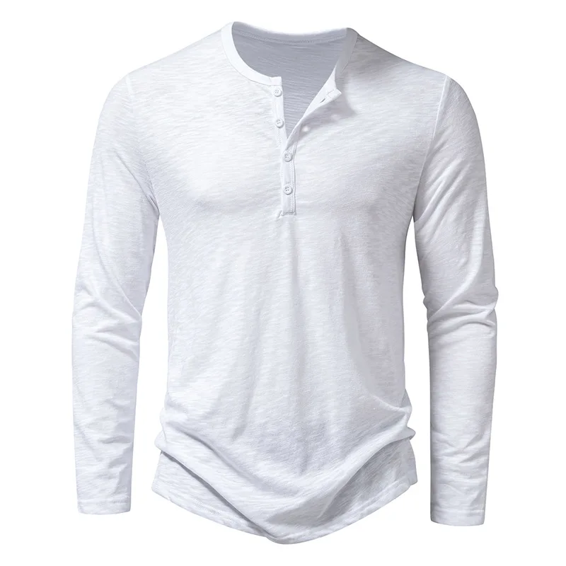 

Mens Distressed Henley Shirts Slim Fit Long Sleeve White T Shirt Men Casual Button Down Washed T-Shirts Men Camisetas Hombre