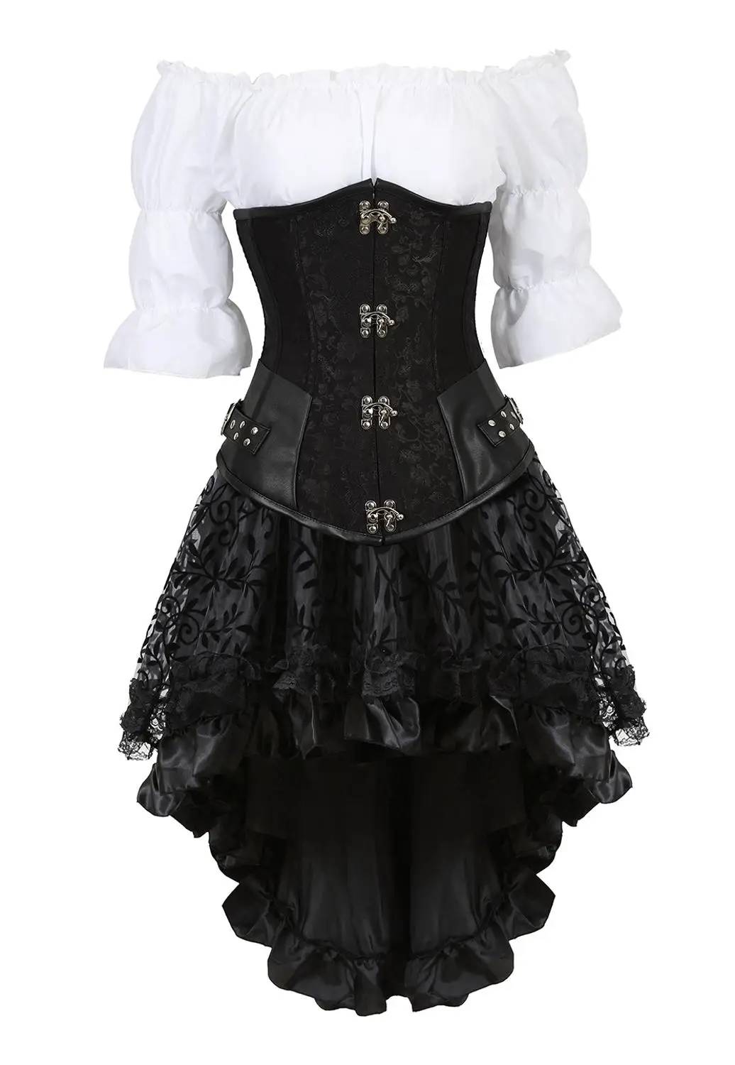 Corset 3 Piece Outfits For Women Steampunk Steel Boned Bustier