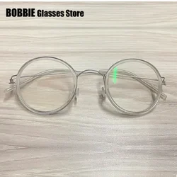Sleek Ultralight Titanium Round Eyeglasses - Danish Handmade Design (Transparent  Silver)