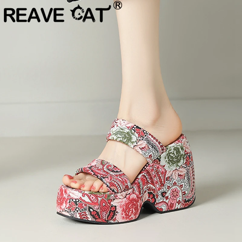 

REAVE CAT 2024 New Summer Sandals Platform Wedges Plus Size 41 42 43 Mixed Color Slip On Mules Soft Fashion Daily Female Shoes