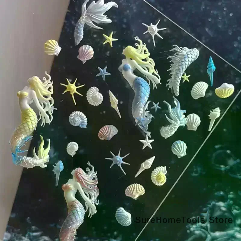 3D Soft Silicone Mermaid Nail Art Mold Ocean Goldfish Koi Cartoon Templates DIY Nail Buttons Carves Manicure Tools Accessories