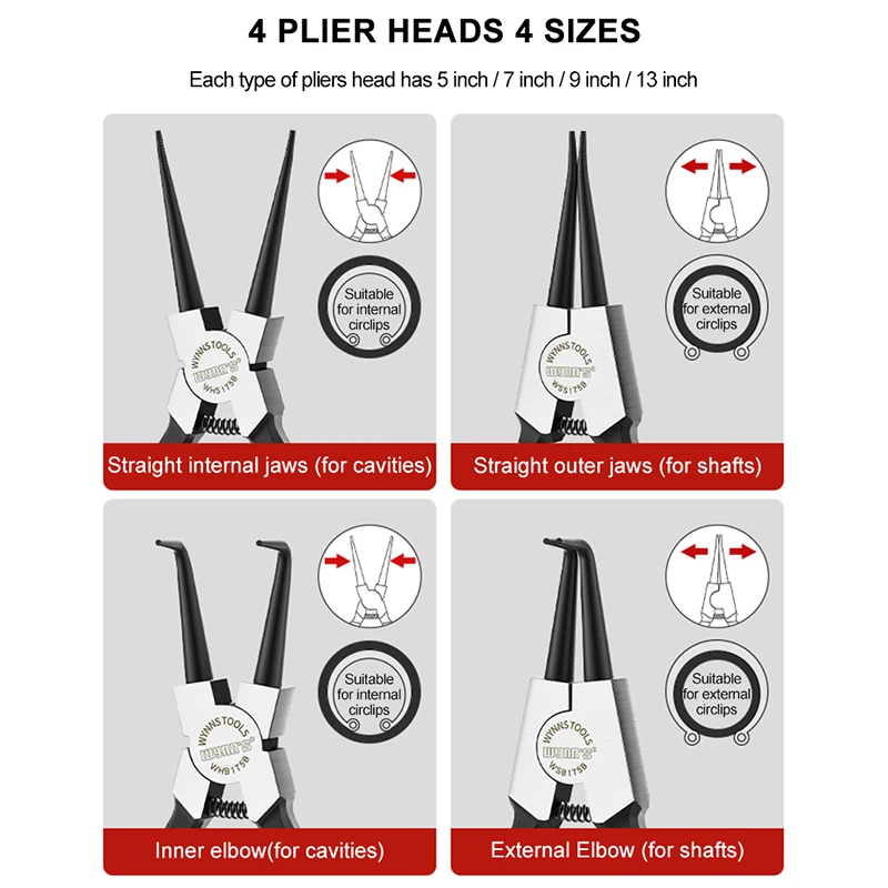 5/7/9/13 inch Snap Ring Pliers Set Lock Ring Circlip Pliers - Image 3