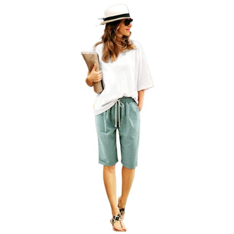 

Fashion Casual Linen Trousers Women Knee Length Pantalon Femme Brand Pants High Street Holiday Casual Trousers 9 Colors jogger