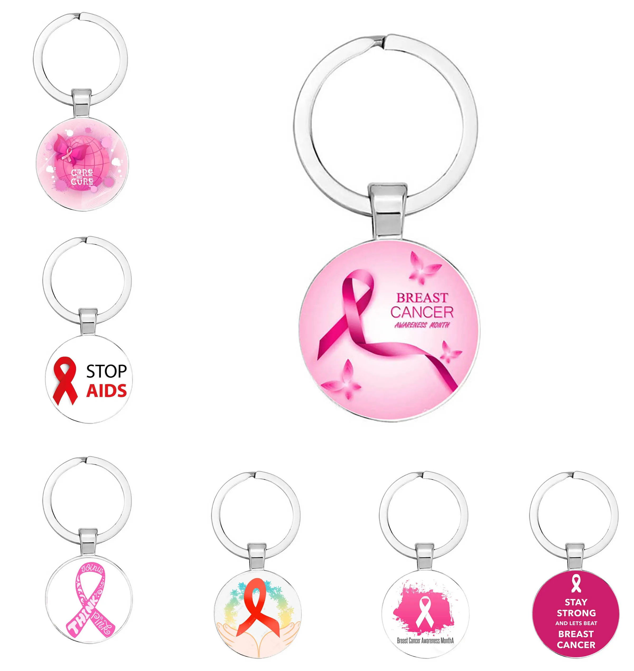 Pink Ribbon Caring Breast Cancer Charity Keyring AliExpress