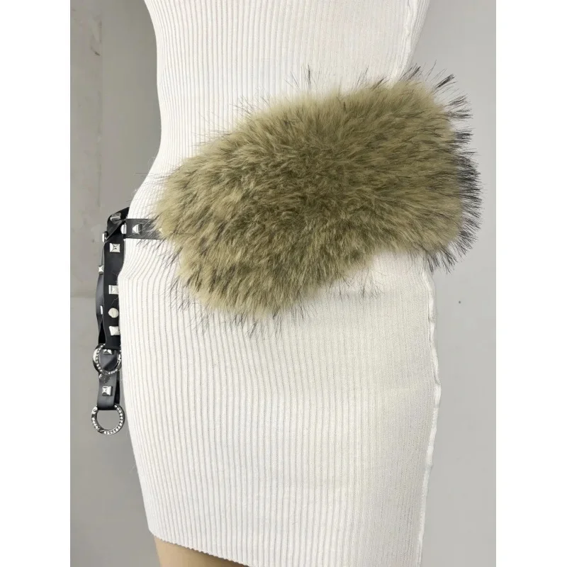 Punk rivet fur waist chain