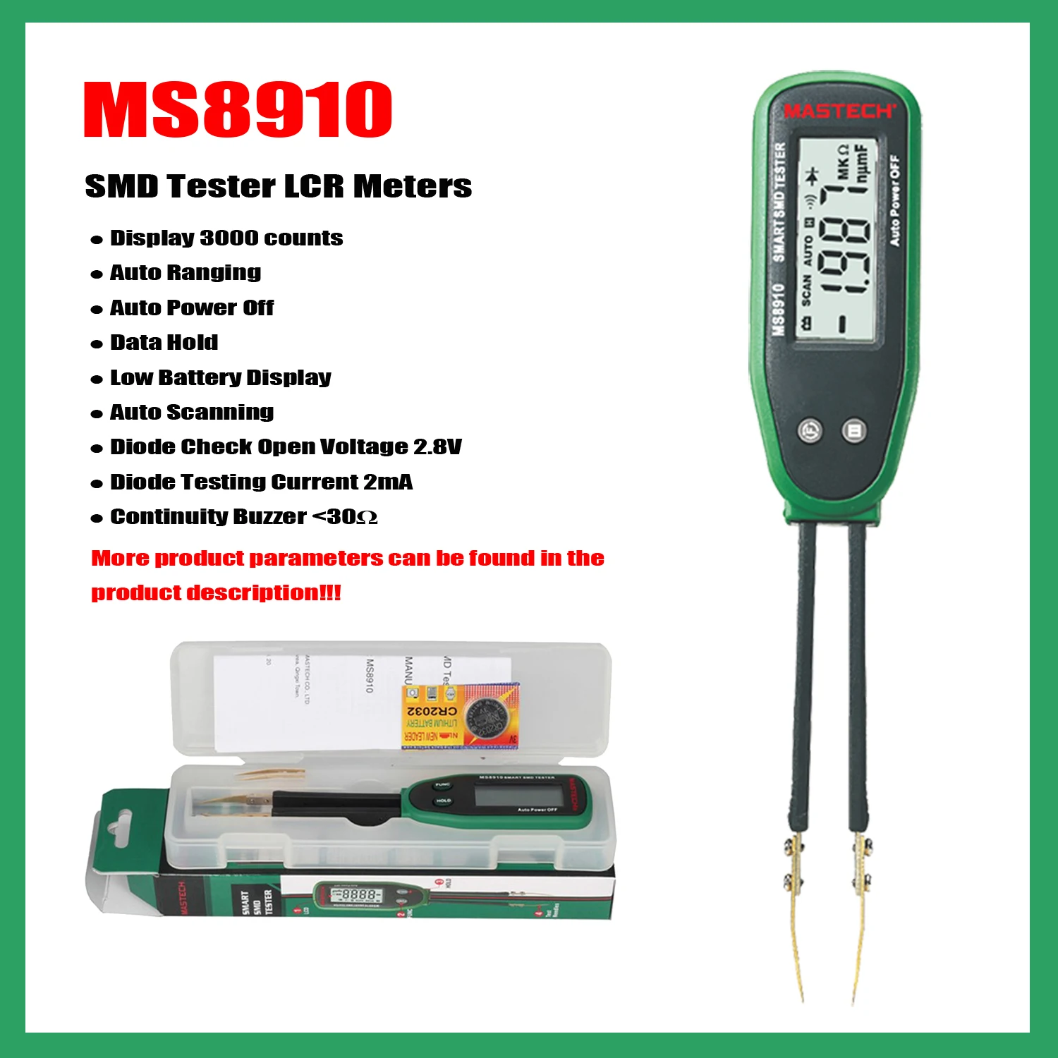 MASTECH MS8910 MS8911 High Quality Smart SMD RC Resistance Multi Meter Digital SMD Tester Continuity Checking Function Auto Scan