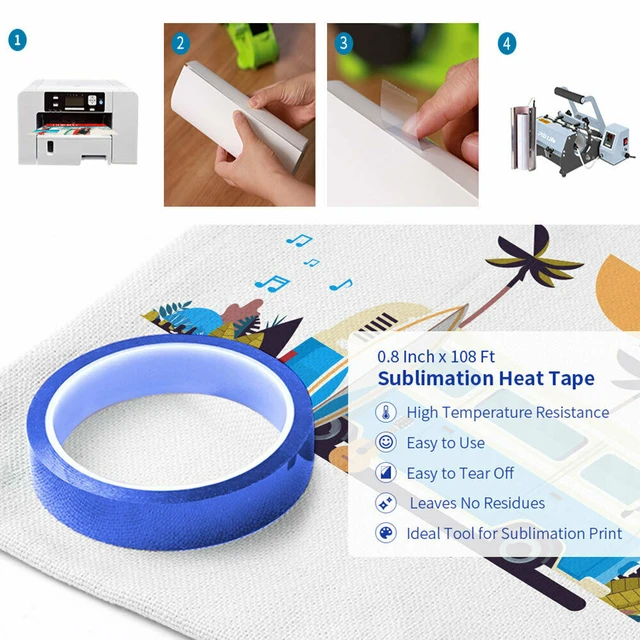 4 Rolls Heat Tape For Heat Press,20mm X 33m(108ft) High Temperature  Tape,heat Transfer Tape For Sub