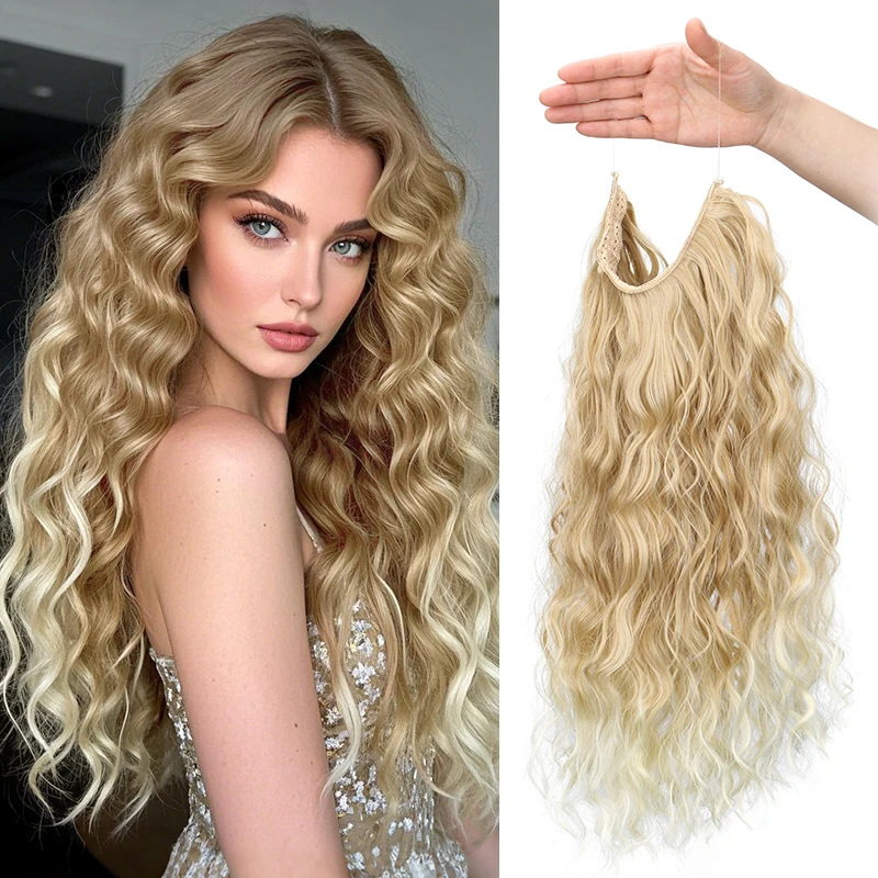 Lange Synthetische Haarverlängerungen im Eleganten Wasserwellen-Stil für Frauen, Leichte, Flauschig Aussehende Haarteile – Detail 11