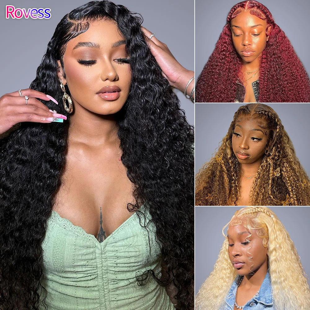 

Glueless Deep Wave Lace Front Wigs 613 Honey Blonde 13x4 HD Lace Wig 99J Burgundy Curly Human Hair Wig 4/27 Highlight Ombre Wig