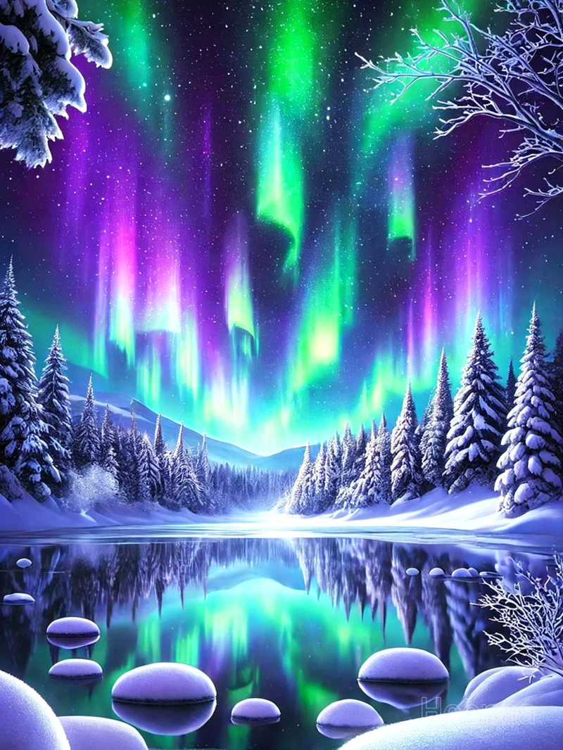 YSCOLOR Diamond Painting Kit Di Pittura Diamante Per Adulti Aurora Boreale Aurora Boreale Sopra La Foresta Canadese Full Round Drill 5D Diamonds Rhinestone Embroidery 30x40cm