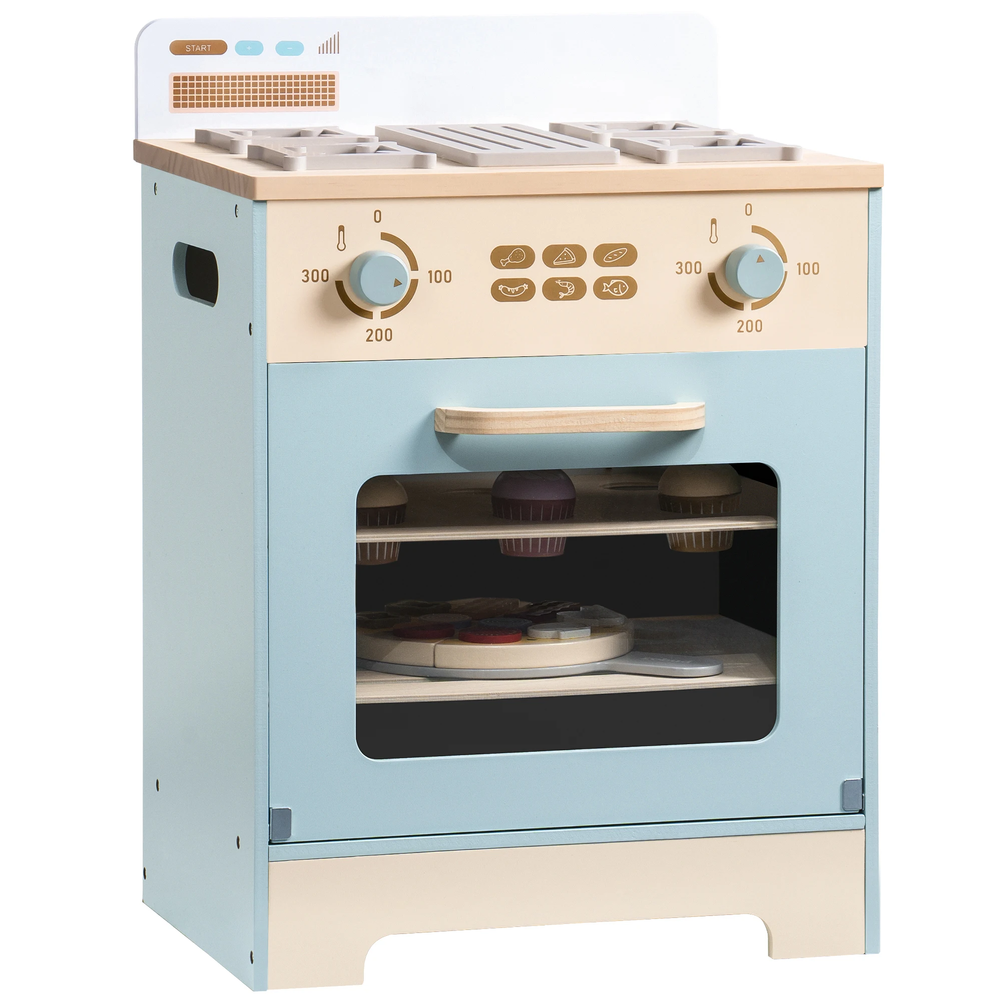 ROBOTIME Wooden Kitchen Playset with Toy Oven Toy Fridge Toy