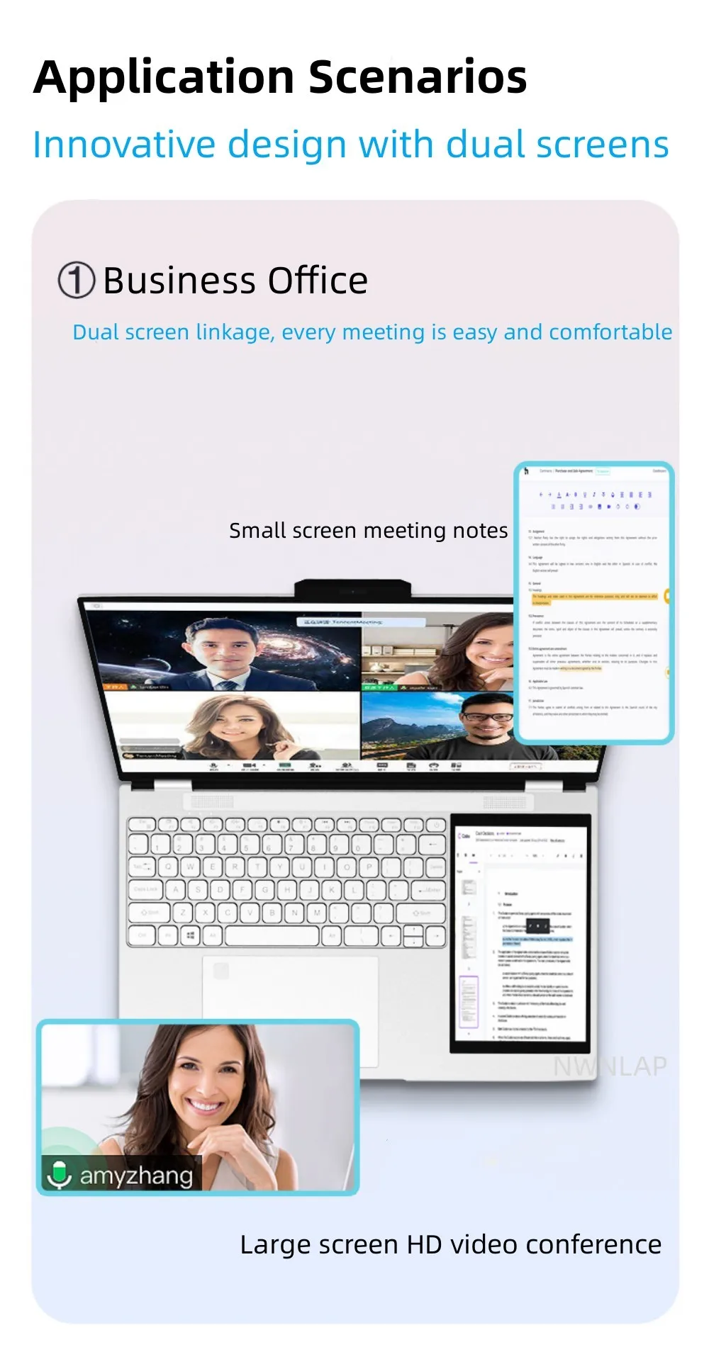 Dual-screen Laptop 15.6" IPS 2K four-sided narrow screen 7" IPS Touch screen 32GB Intel N95 CPU 4 Core 4 Thread up to 3.4GHz 5