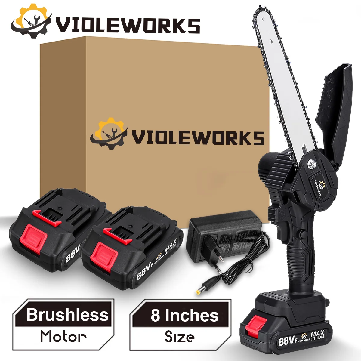 

8 Inch 88VF Brushless Electric Chain Saw Rechargeable Handheld Pruning Mini Wood Power Tool For Makita 18V Battery By VIOLEWORKS