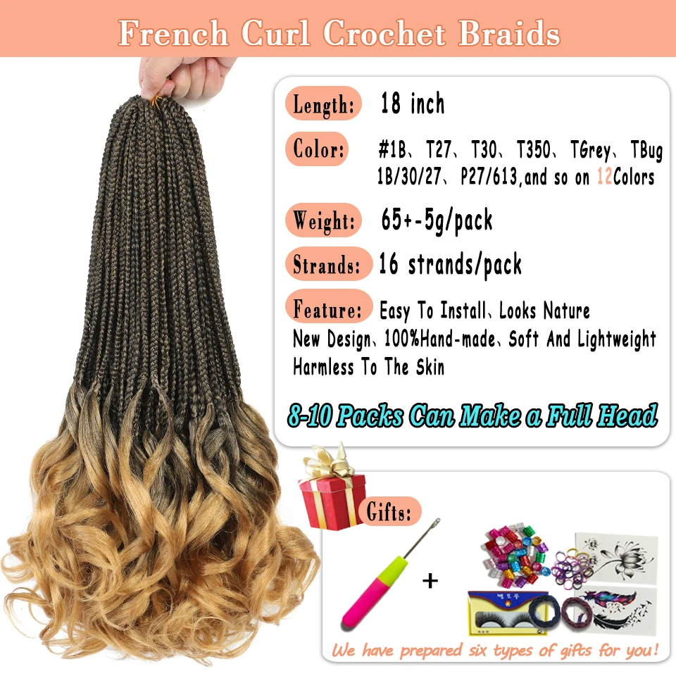 BEWILL French Curly Crochet Braids 18 Inch Ombre Brown Honey Blonde Box Braids Crochet Hair Synthetic French Curl Braiding Hair