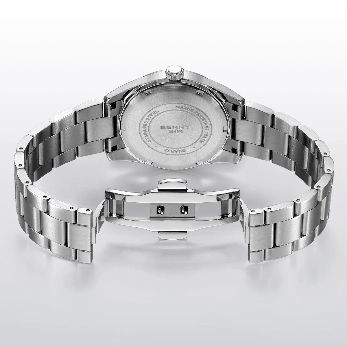 BERNY Uhren für Herren, modisch, lässig, leuchtend, AR-Saphir-Quarz, Herrenuhr, 10 ATM, Edelstahl, Kleid, Business-Armbanduhr – Detail 5