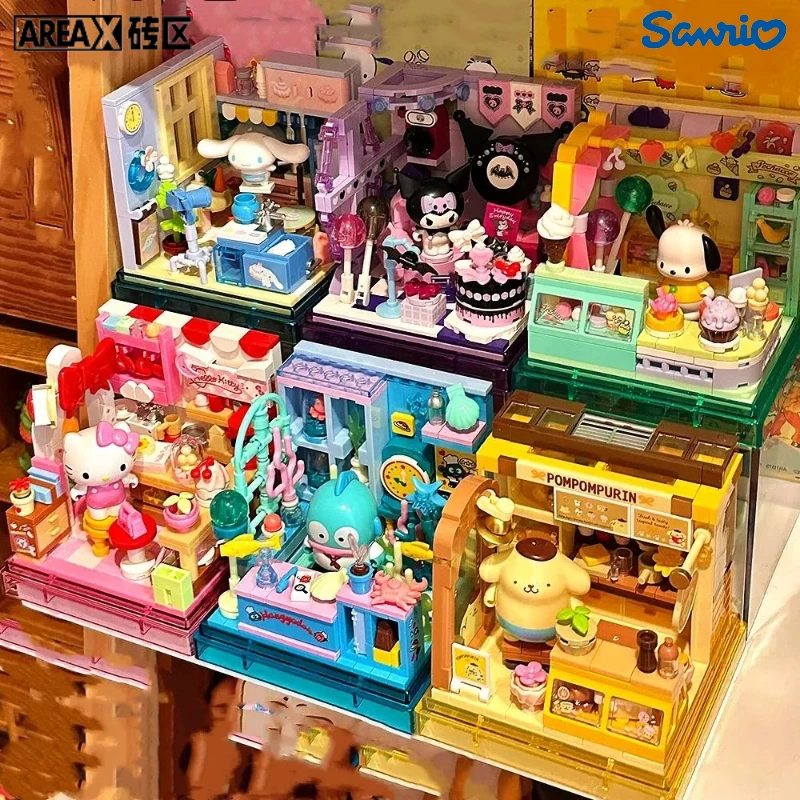 Areax 빌딩 블록 Sanrio 헬로 키티 Kuromi 마이 멜로디 작은 입자 소년 소녀 조립 장난감 모델 장식품 휴일 선물