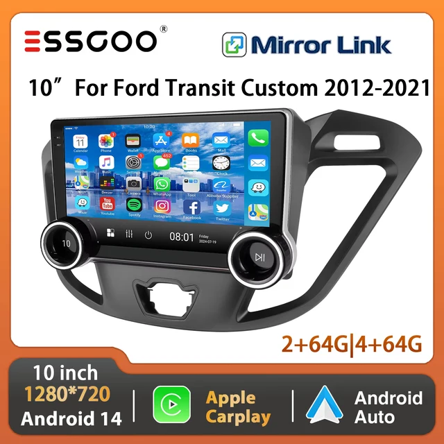 ESSGOO 10 "Android 14 autoradio pour Ford Transit personnalisé 2012-21 Carplay Android Auto GPS Navi FM WiFi BT RDS lien miroir 1