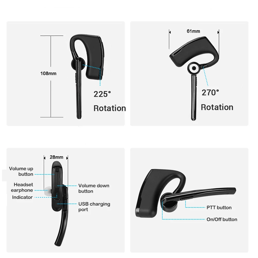 tipo Ptt Interface Walkie Talkie Fone de Ouvido Usb de Baixa Potência sem Fio Bluetooth Fone de Ouvido para Motorola Abell Tait k m - Image 3