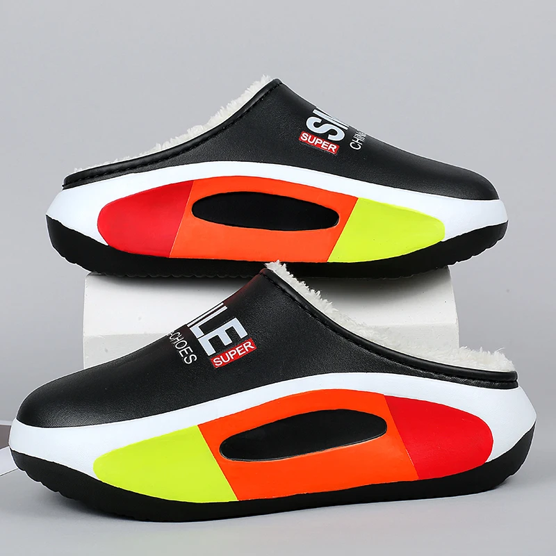 Fashion Winter Men's Warm Slippers Cotton Slippers Outdoor Indoor Warm Shoes Men Couple Comfortable Home Bedroom Plush Slippers