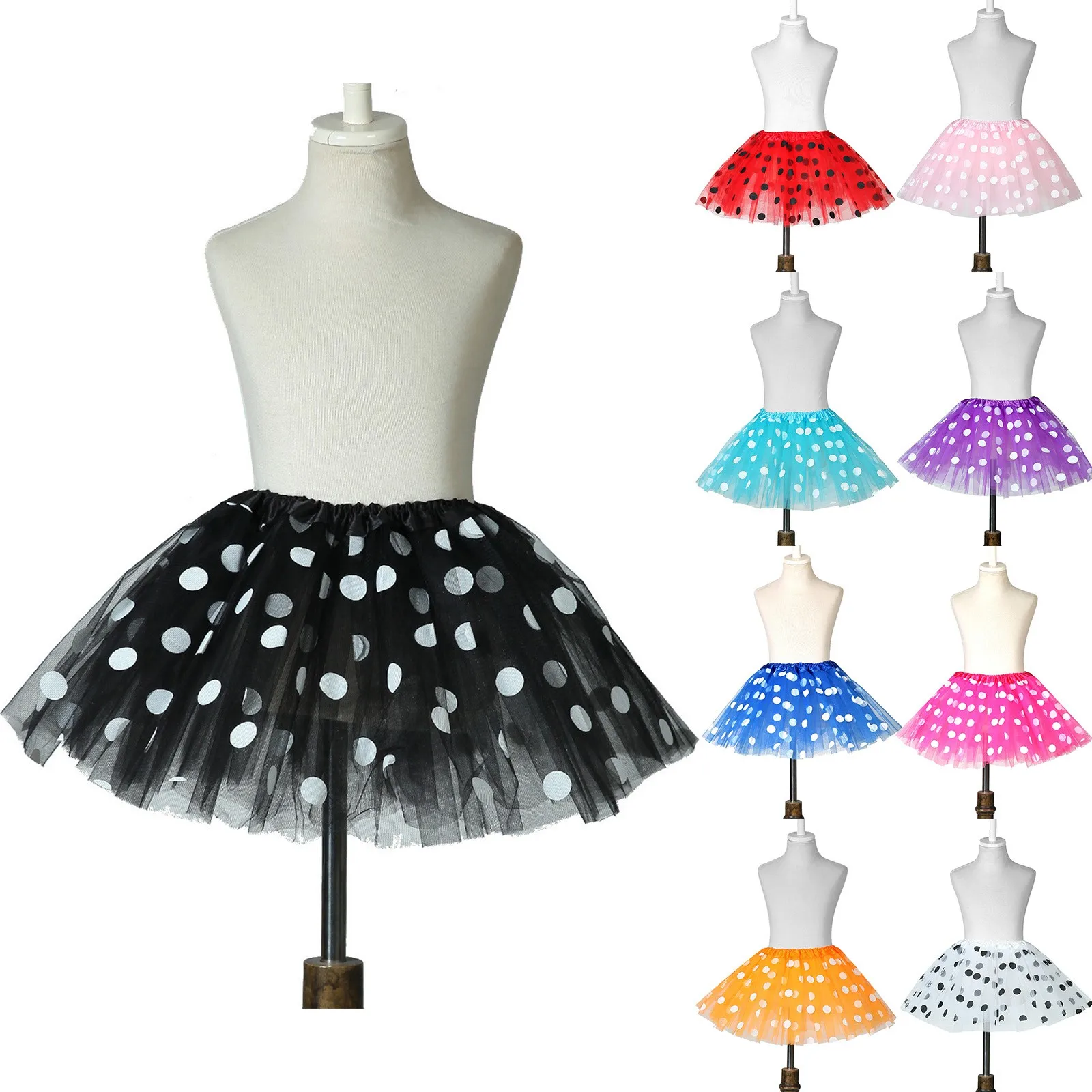 

Sexy Polka Dot Women 3 Layered Tulle Tutu Half Body Skirt Carnival Outfit Mardi Gras Party Skirts Adult Princess Puffy Clothing