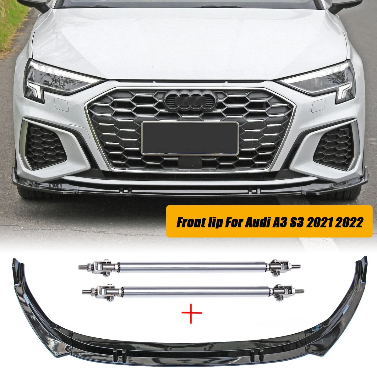 3pcs Front Bumper Lip Spoiler Chin Body Kit Side Splitter Deflector Guard For Audi A3 S3 2021 2022 2023 Car Accessories |