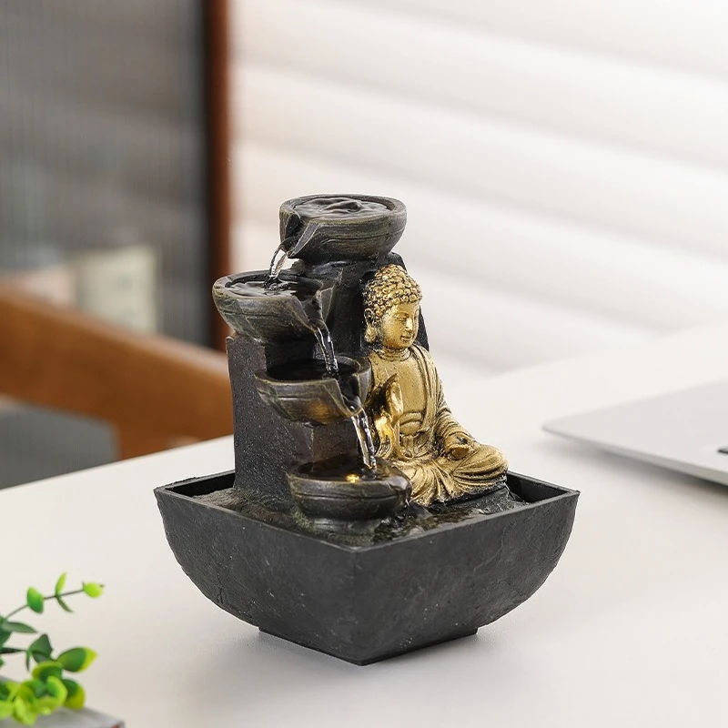 Desktop flowing wealth ornament, living room Chinese Zen decoration, small Feng Shui wheel fountain