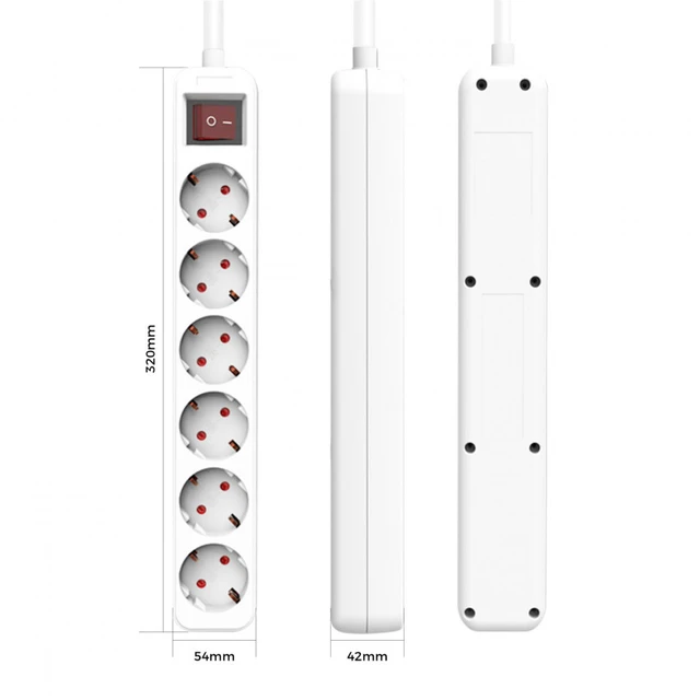 Regleta 3 enchufes schuko 5m blanco con interruptor 7hsevenon