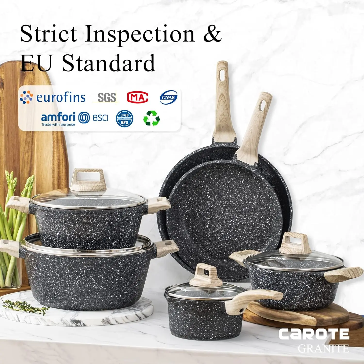 Carote Nonstick Cookware Sets, 10 Pcs Pots and Pans Set Nonstick, Healthy  Non Stick Induction Stone Cookware Kitchen Granite Cooking Set w/Frying  Pans & Saucepa… in 2023