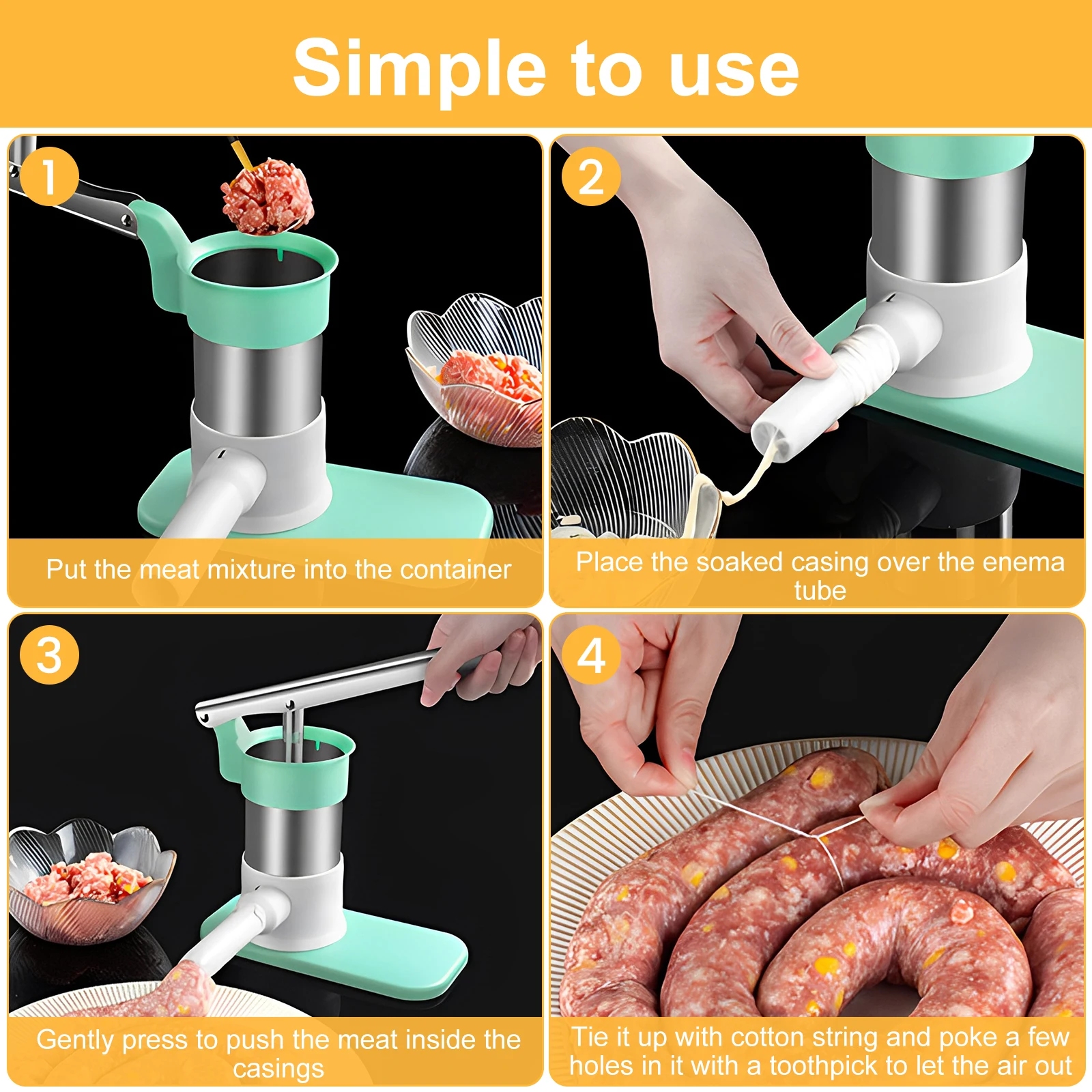 Sausage Stuffer Stainless Steel Sausage Making Tool with 4 Stuffing Tubes Stuffer Machine Removable Meat Filling Machine sausage stuffer