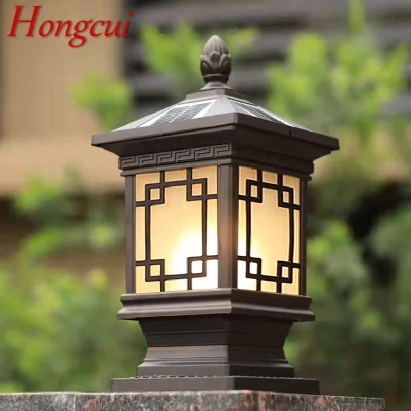 Hongcui Outdoor Solar Post Lamp Classical Retro Waterproof Courtyard Led for Decoration Garden Balcony Villa Wall Light