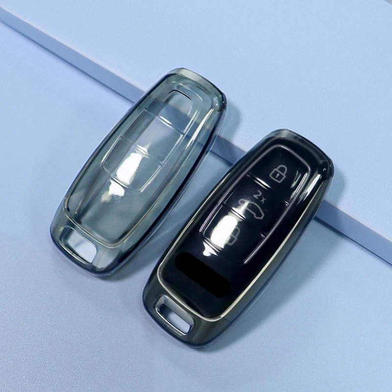 아우디 A3 A4 B9 A6 A7 4K A8 E-tron Q5 Q8 C8 D5 SQ8용 투명 블랙 화이트 자동차 키 케이스 커버 보호 쉘 액세서리