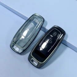 Sleek Transparent Black and White Car Key Cover - Protective Shell Fob Accessories (Transparent BK)