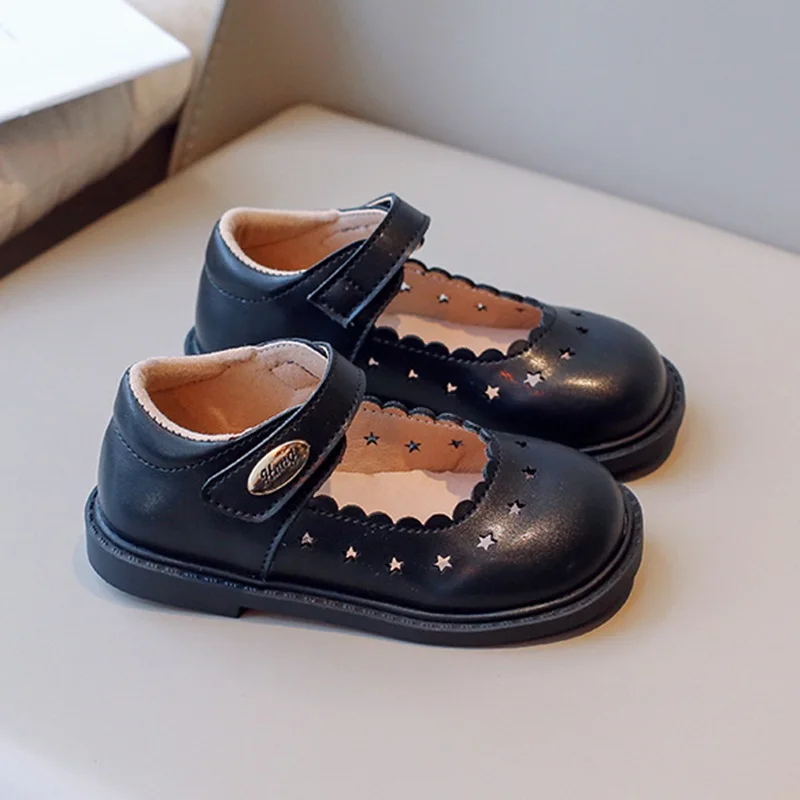 Cute Star Solid Color Casual Shoes for Kids Girls Classical Leather Shoes for Children Princess Outdoor Party Non-slip Shoes 6