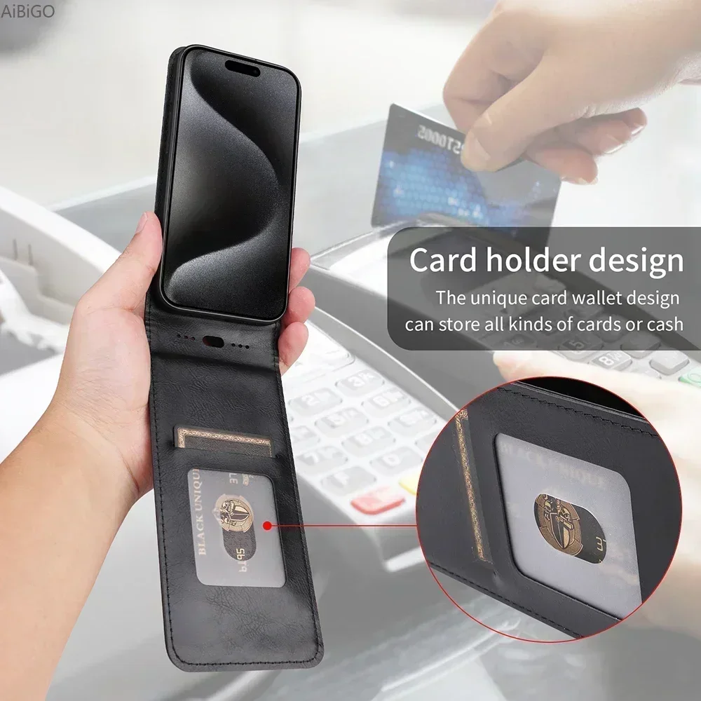 Luxury Retro Leather Flip Case with Card Holder and Stand - Full Cover